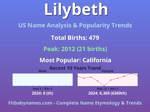 Infographic: Lilybeth name meaning, origin, and popularity trends in the United States (US baby name analysis chart)