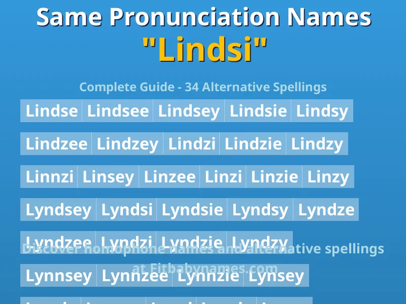 Infographic: Lindsi same pronunciation names, similar names, and homophone names