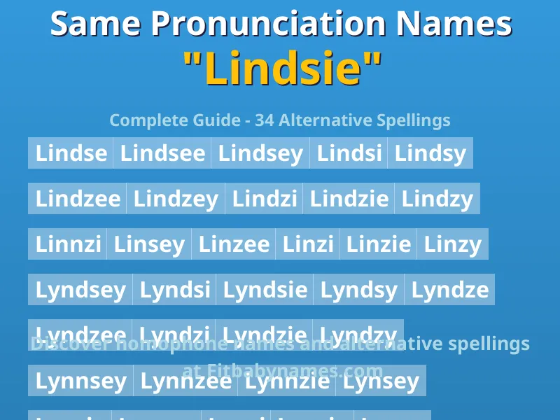 Infographic: Lindsie same pronunciation names, similar names, and homophone names