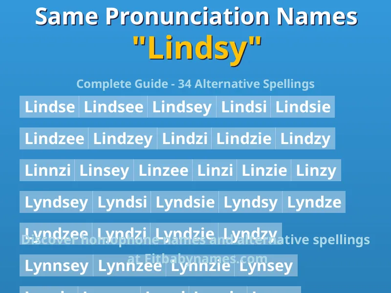 Infographic: Lindsy same pronunciation names, similar names, and homophone names