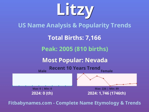 Infographic: Litzy name meaning, origin, and popularity trends in the United States (US baby name analysis chart)