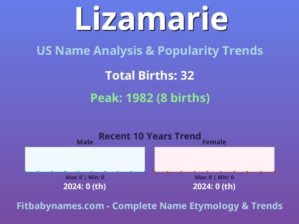 Infographic: Lizamarie name meaning, origin, and popularity trends in the United States (US baby name analysis chart)