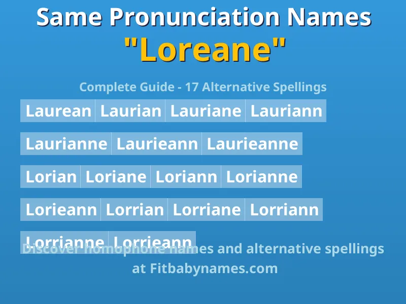 Infographic: Loreane same pronunciation names, similar names, and homophone names