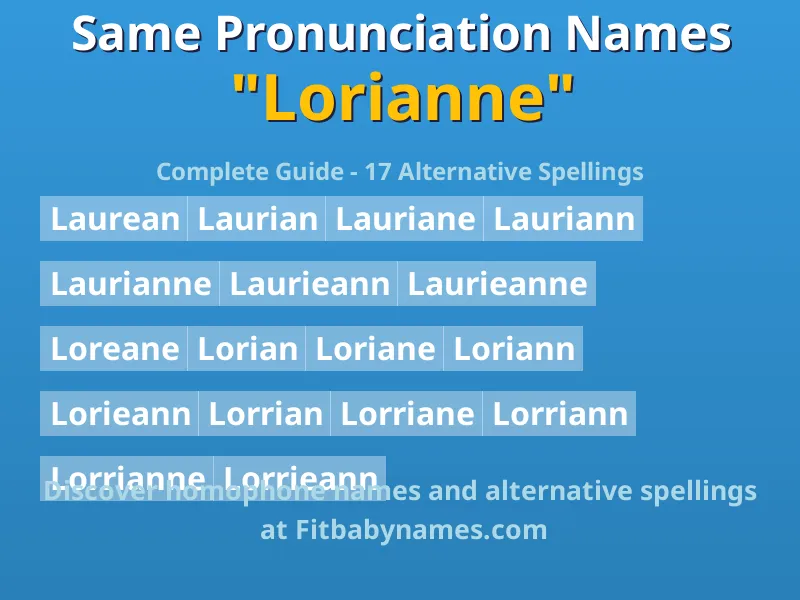 Infographic: Lorianne same pronunciation names, similar names, and homophone names
