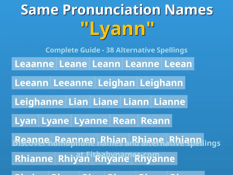 Infographic: Lyann same pronunciation names, similar names, and homophone names