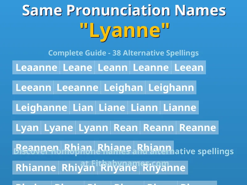 Infographic: Lyanne same pronunciation names, similar names, and homophone names