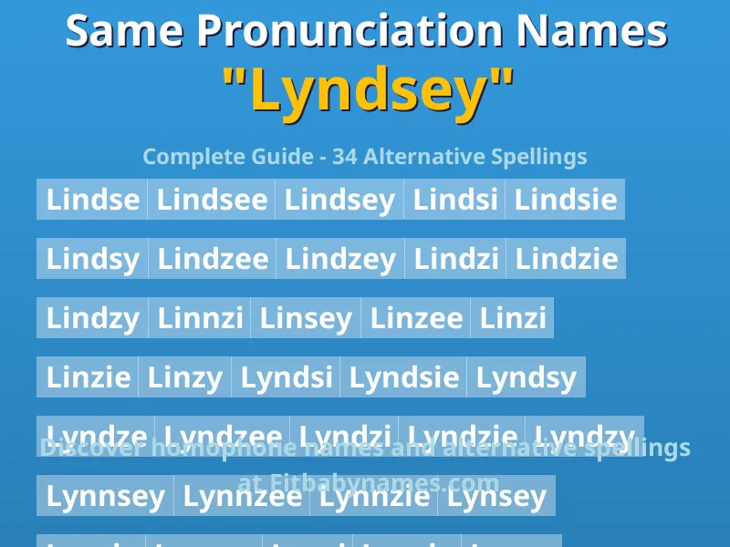 Infographic: Lyndsey same pronunciation names, similar names, and homophone names