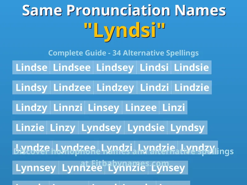 Infographic: Lyndsi same pronunciation names, similar names, and homophone names
