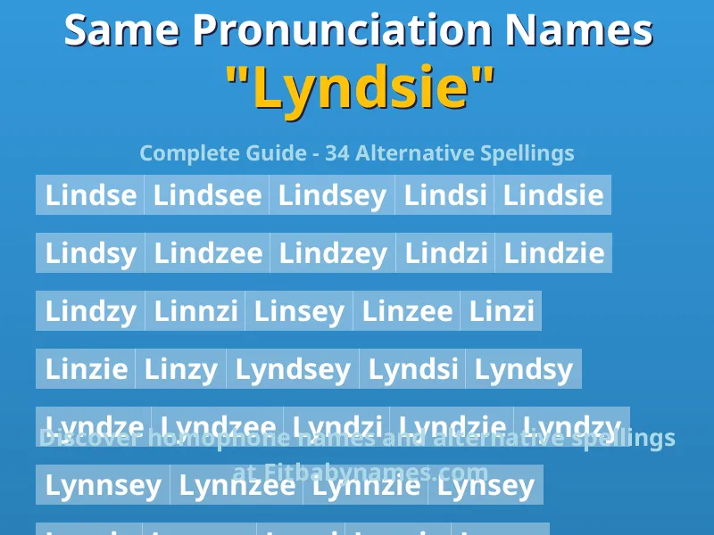 Infographic: Lyndsie same pronunciation names, similar names, and homophone names