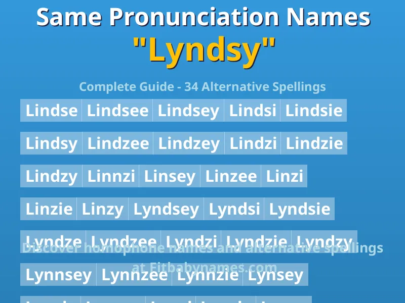 Infographic: Lyndsy same pronunciation names, similar names, and homophone names