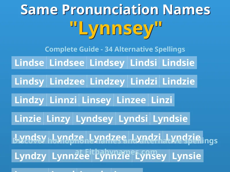 Infographic: Lynnsey same pronunciation names, similar names, and homophone names