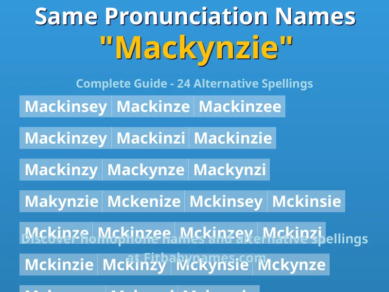 Infographic: Mackynzie same pronunciation names, similar names, and homophone names