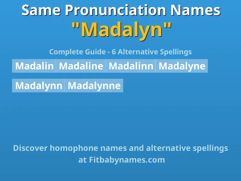 Infographic: Madalyn same pronunciation names, similar names, and homophone names