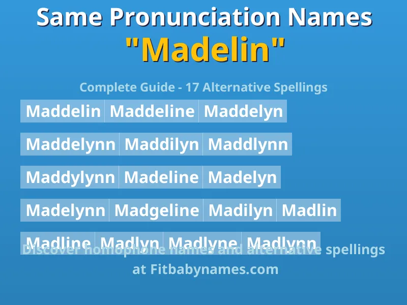 Infographic: Madelin same pronunciation names, similar names, and homophone names