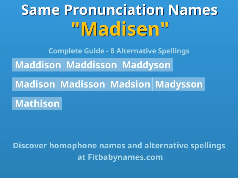 Infographic: Madisen same pronunciation names, similar names, and homophone names
