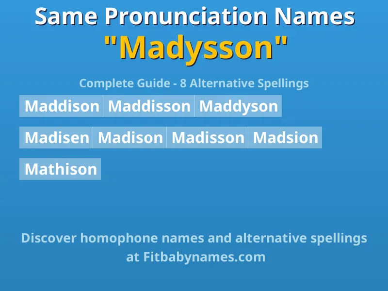Infographic: Madysson same pronunciation names, similar names, and homophone names