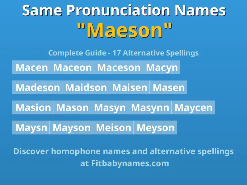 Infographic: Maeson same pronunciation names, similar names, and homophone names