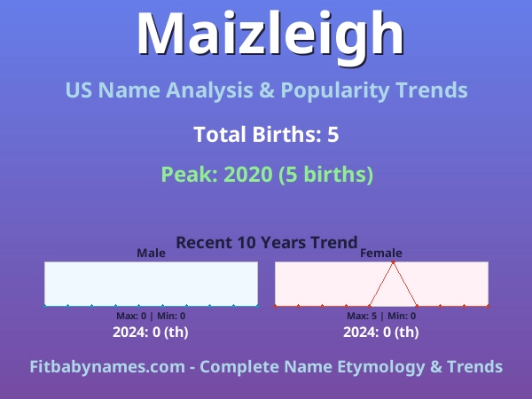 Infographic: Maizleigh name meaning, origin, and popularity trends in the United States (US baby name analysis chart)