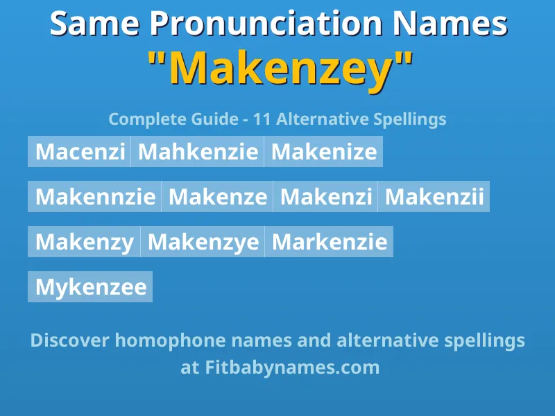 Infographic: Makenzey same pronunciation names, similar names, and homophone names