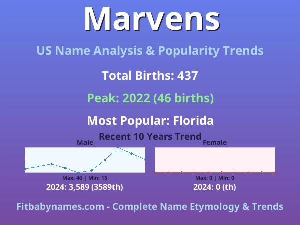 Infographic: Marvens name meaning, origin, and popularity trends in the United States (US baby name analysis chart)