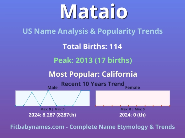 Infographic: Mataio name meaning, origin, and popularity trends in the United States (US baby name analysis chart)