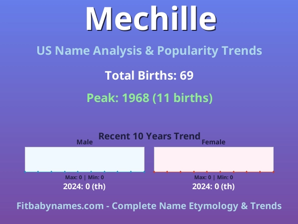 Infographic: Mechille name meaning, origin, and popularity trends in the United States (US baby name analysis chart)