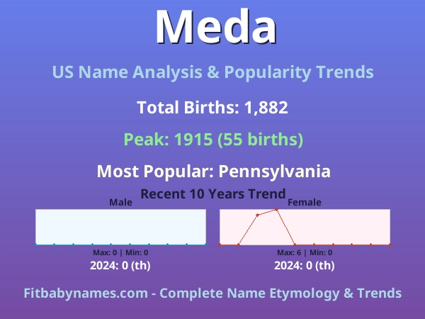 Infographic: Meda name meaning, origin, and popularity trends in the United States (US baby name analysis chart)