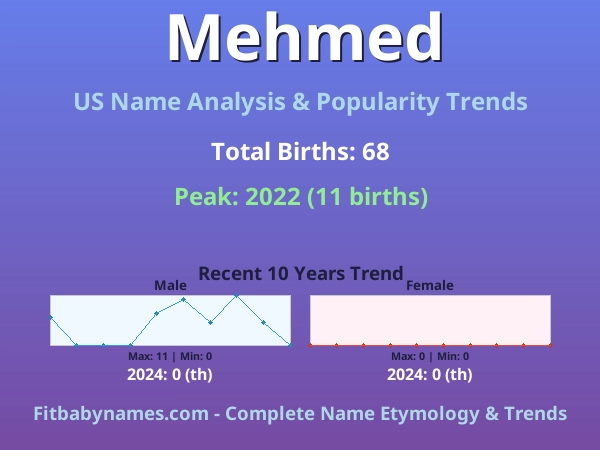 Infographic: Mehmed name meaning, origin, and popularity trends in the United States (US baby name analysis chart)