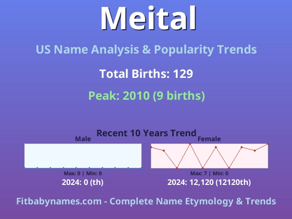 Infographic: Meital name meaning, origin, and popularity trends in the United States (US baby name analysis chart)
