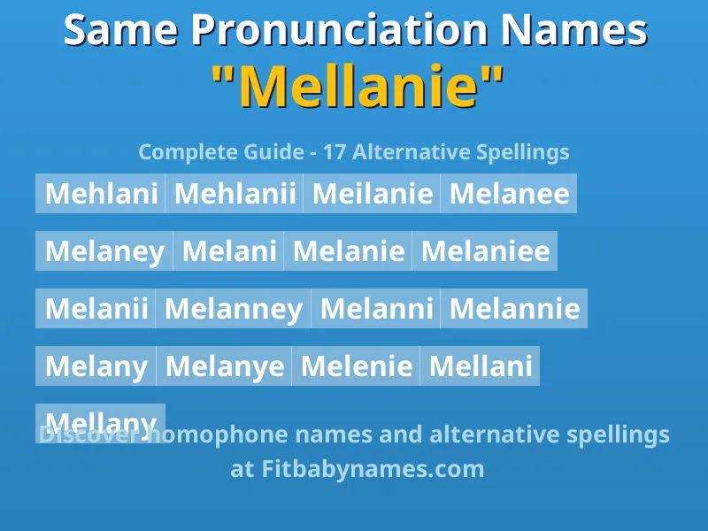 Infographic: Mellanie same pronunciation names, similar names, and homophone names