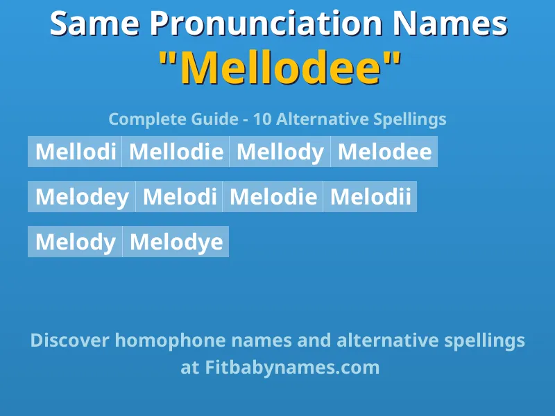 Infographic: Mellodee same pronunciation names, similar names, and homophone names