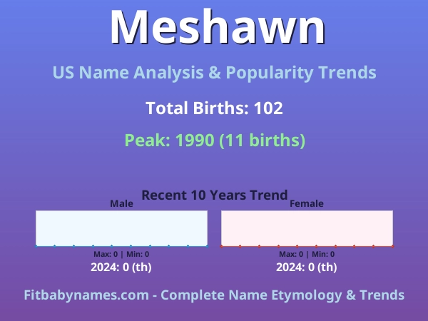 Infographic: Meshawn name meaning, origin, and popularity trends in the United States (US baby name analysis chart)