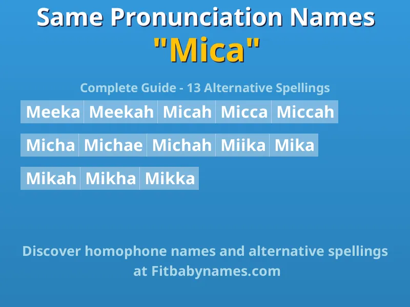 Infographic: Mica same pronunciation names, similar names, and homophone names