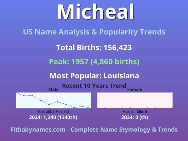 Infographic: Micheal name meaning, origin, and popularity trends in the United States (US baby name analysis chart)