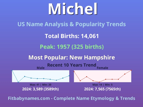 Infographic: Michel name meaning, origin, and popularity trends in the United States (US baby name analysis chart)
