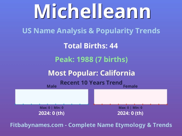 Infographic: Michelleann name meaning, origin, and popularity trends in the United States (US baby name analysis chart)