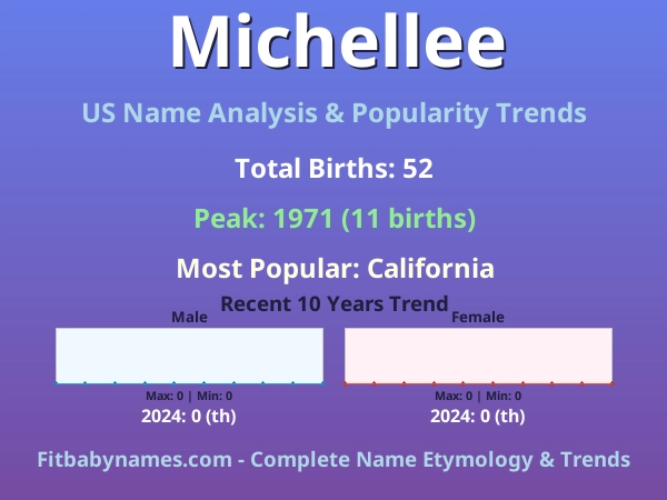 Infographic: Michellee name meaning, origin, and popularity trends in the United States (US baby name analysis chart)