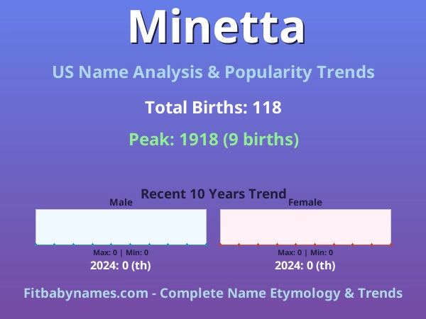Infographic: Minetta name meaning, origin, and popularity trends in the United States (US baby name analysis chart)