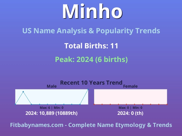 Infographic: Minho name meaning, origin, and popularity trends in the United States (US baby name analysis chart)
