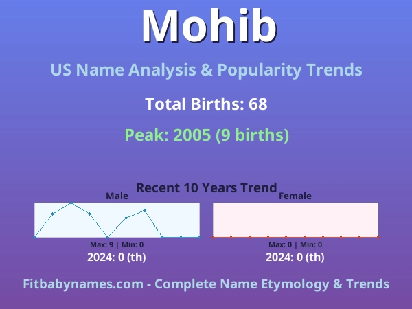 Infographic: Mohib name meaning, origin, and popularity trends in the United States (US baby name analysis chart)