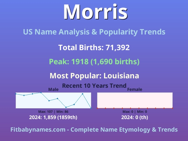 Infographic: Morris name meaning, origin, and popularity trends in the United States (US baby name analysis chart)