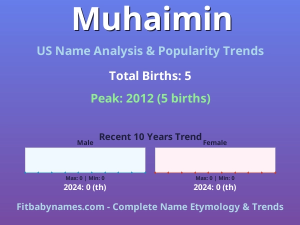 Infographic: Muhaimin name meaning, origin, and popularity trends in the United States (US baby name analysis chart)