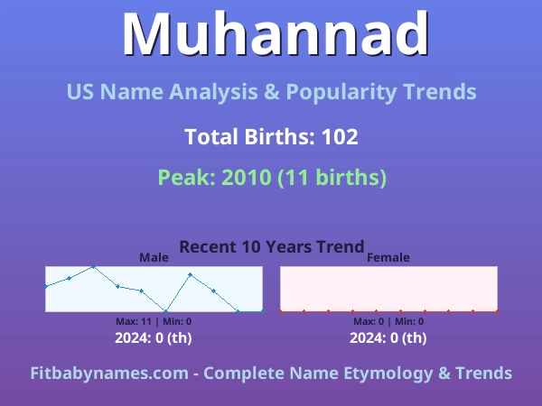 Infographic: Muhannad name meaning, origin, and popularity trends in the United States (US baby name analysis chart)