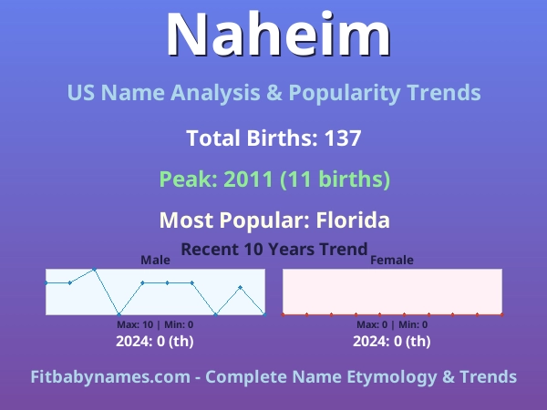 Infographic: Naheim name meaning, origin, and popularity trends in the United States (US baby name analysis chart)