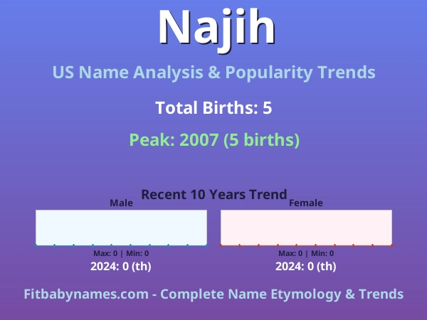 Infographic: Najih name meaning, origin, and popularity trends in the United States (US baby name analysis chart)