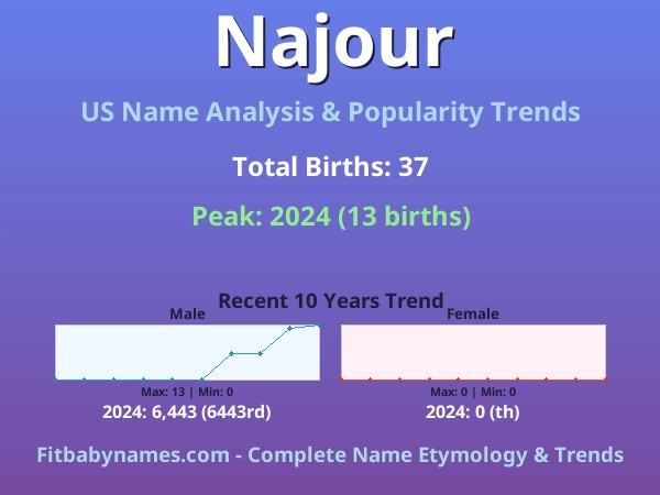 Infographic: Najour name meaning, origin, and popularity trends in the United States (US baby name analysis chart)
