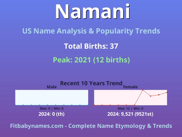 Infographic: Namani name meaning, origin, and popularity trends in the United States (US baby name analysis chart)