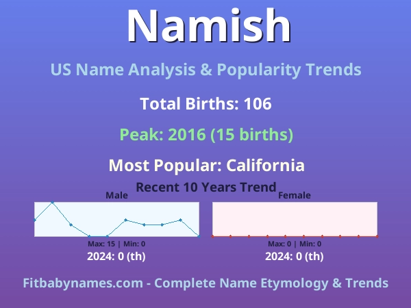 Infographic: Namish name meaning, origin, and popularity trends in the United States (US baby name analysis chart)