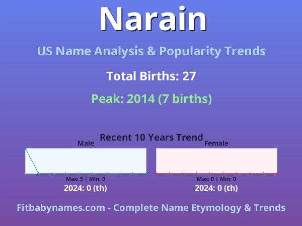 Infographic: Narain name meaning, origin, and popularity trends in the United States (US baby name analysis chart)