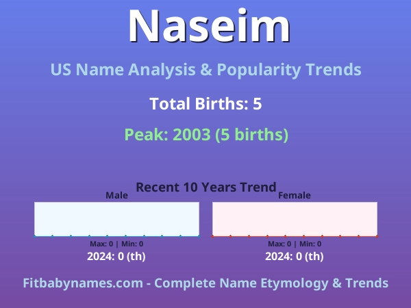 Infographic: Naseim name meaning, origin, and popularity trends in the United States (US baby name analysis chart)